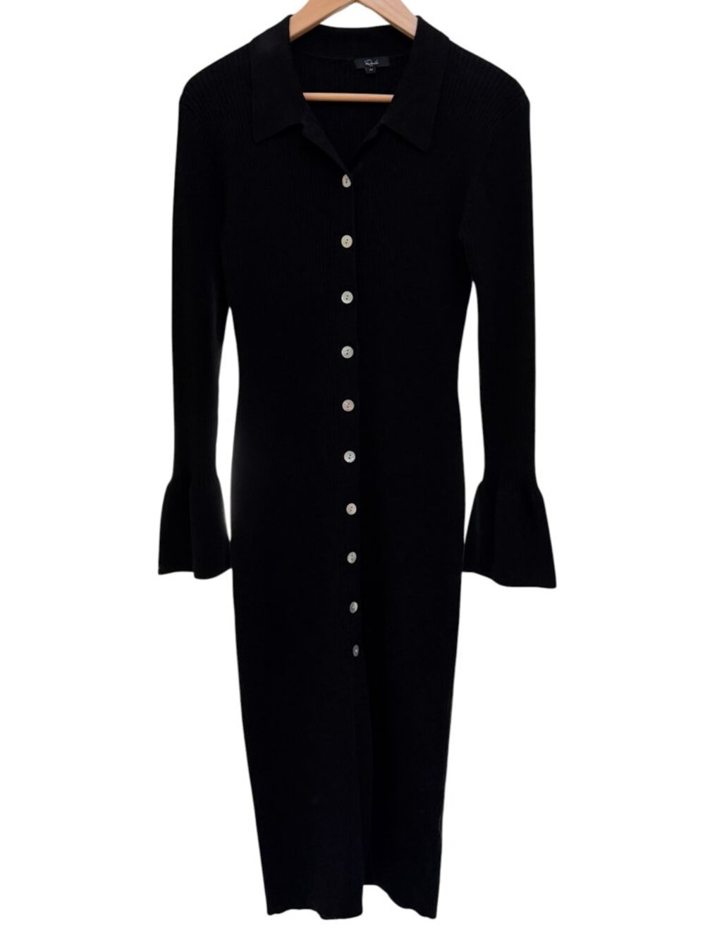 Rails Rosalie Ribbed Cotton Silk Long Sleeve Flare Cuff Midi Sweater Dress M